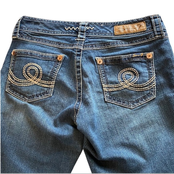 Seven7 Skinny Medium Wash Denim Light Fading Thick Stitch Embroidered Jeans 4x30 - Picture 6 of 9